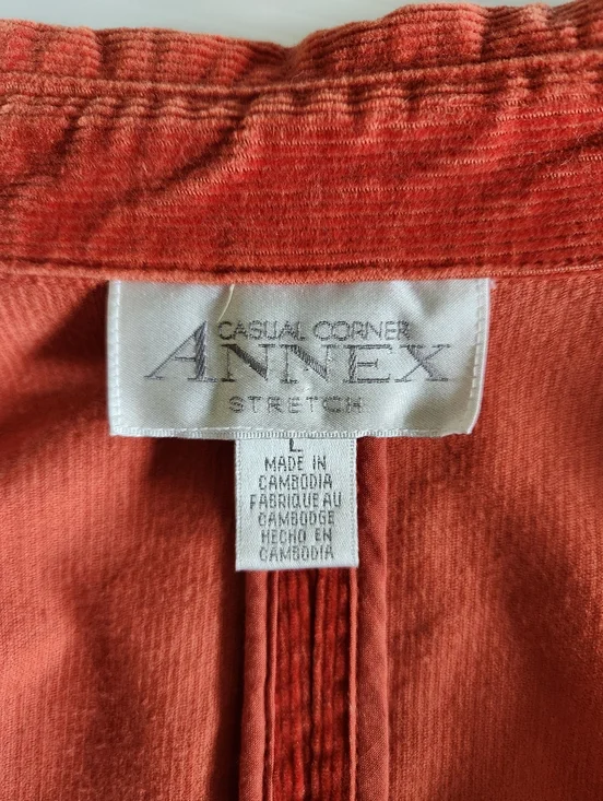 Casual Corner Orange Corduroy Button-Front Jacket - Picture 4 of 6